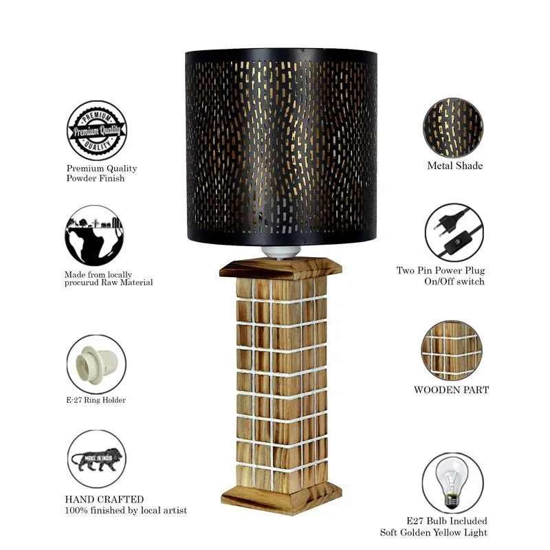 LumiAura Modern Wooden Table Lamp - Black,Brown media 6