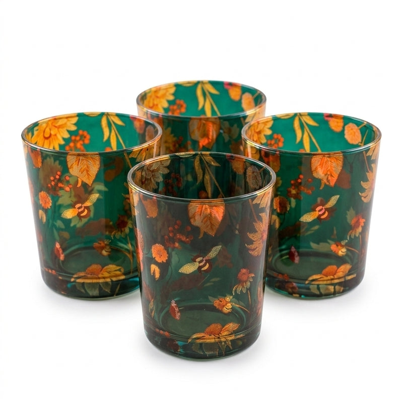 Floral Bliss Green Glass Tumbler - Set Of Four media 5