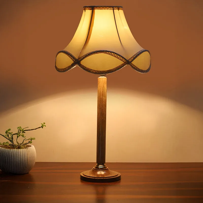 Misty Glow Table Lamp With Wooden Base - White,Brown media 2