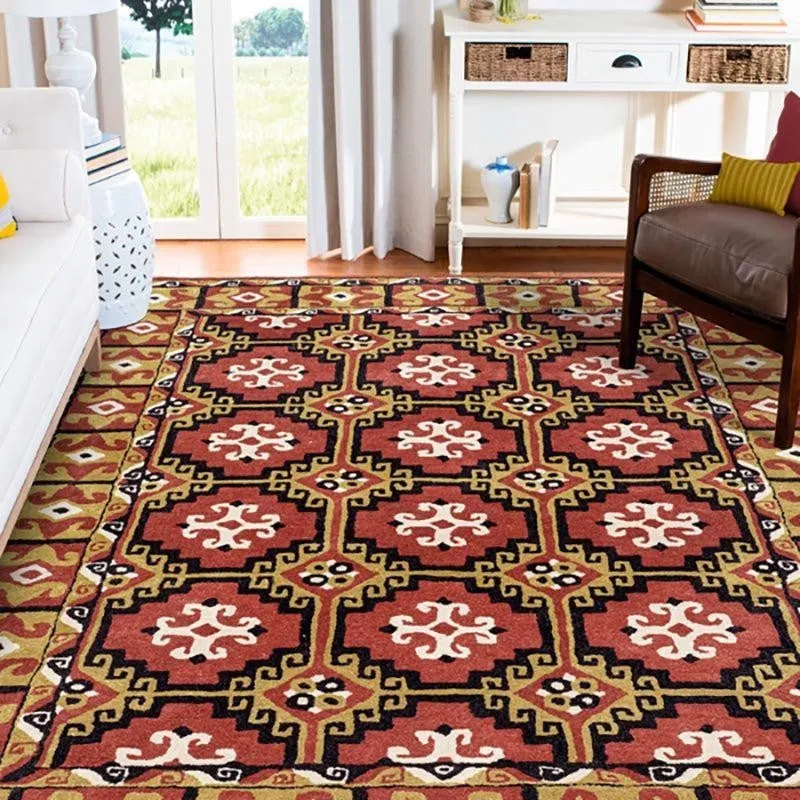 Gamling Hand Tufted Ethnic Wool & Nylon Carpet - Red & Brown media 7