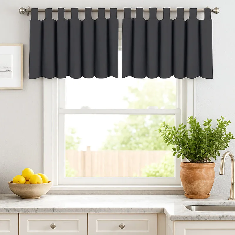 Tab Tale Flat Curtain Valance (Grey) - Set Of Two media 1
