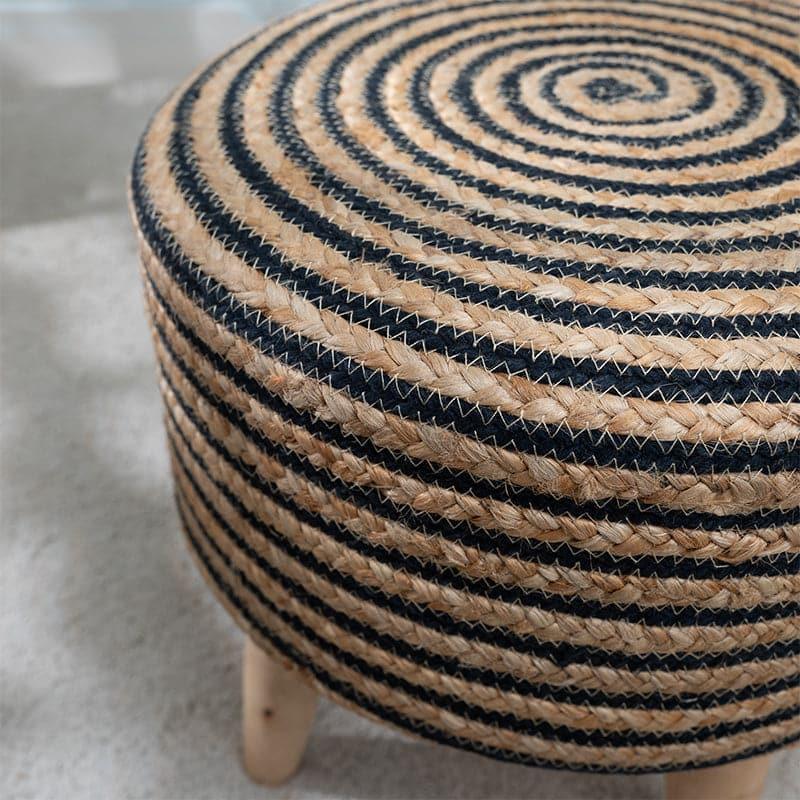 Junis Striped Juco Ottoman - Beige & Black image 4