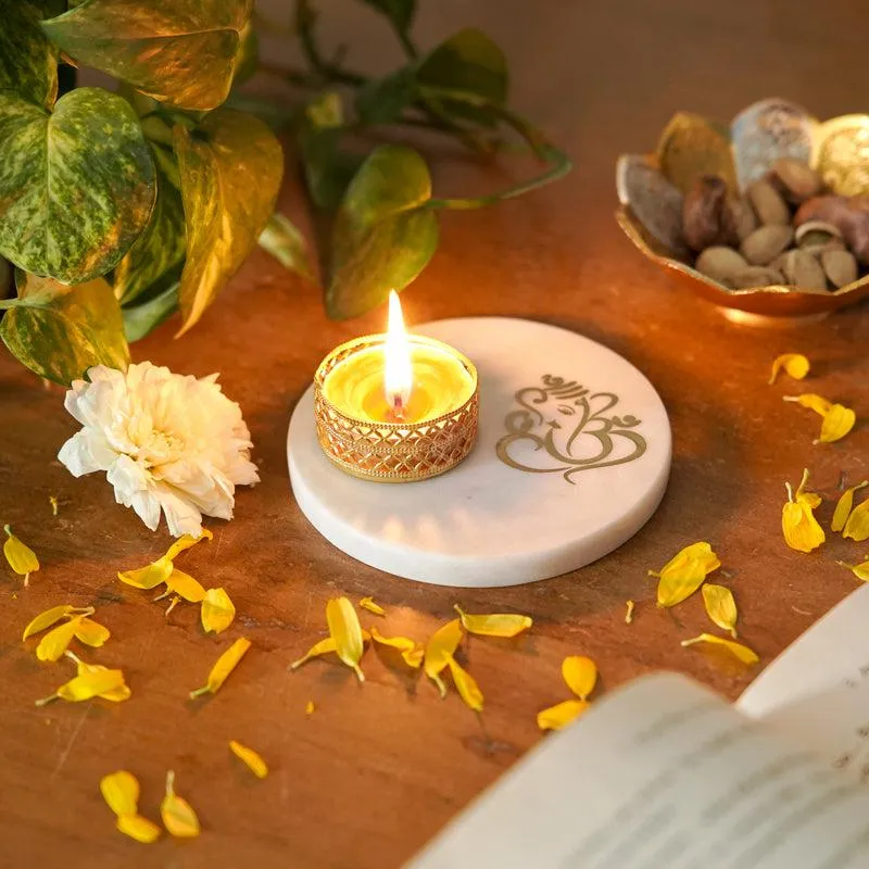 Ganesha Tealight Candle Holder With Marble Base media 4