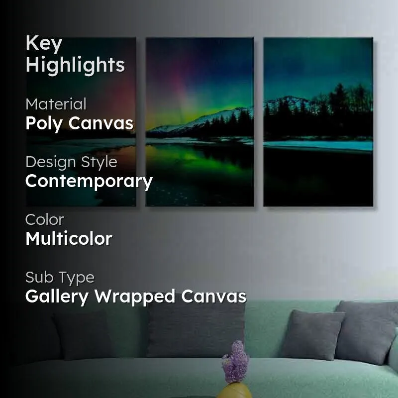 Northern Lights Poly Canvas Wall Art - Three Piece Set media 2