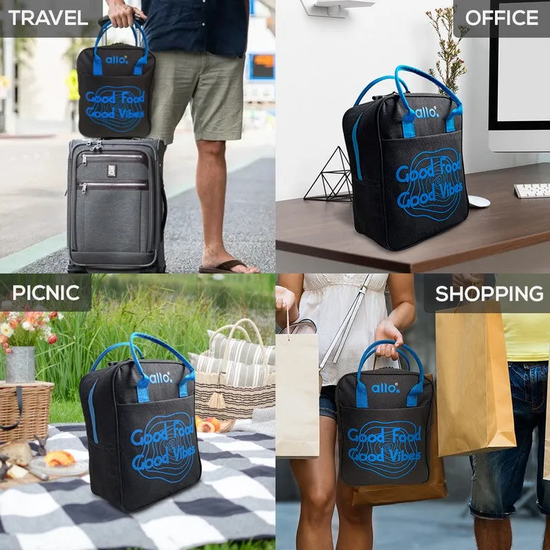 Good Vibes Polyester Lunch Bag - Black & Blue media 5