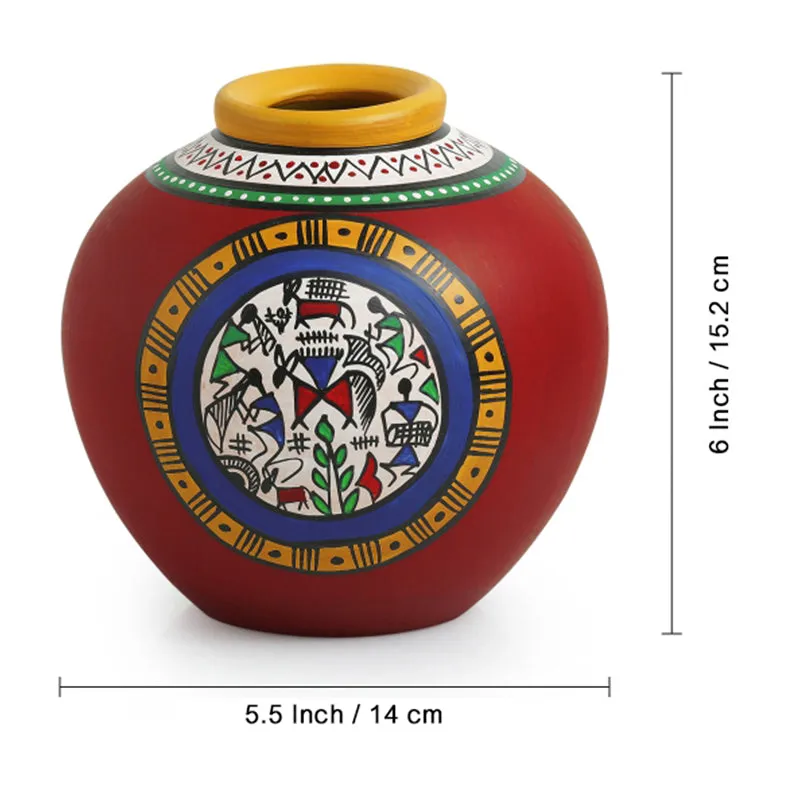 Chilika Warli Handpainted Terracotta Vase - Set Of Three media 6