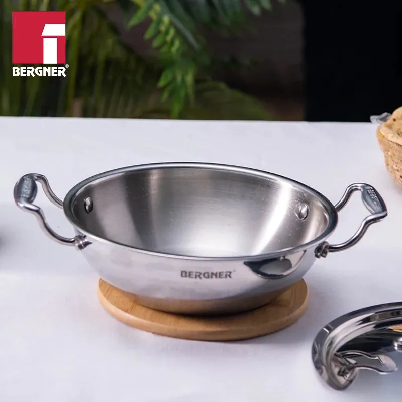 Bergner Induction Safe Kadhai With Lid - 3800 mL/10 Inches media 1