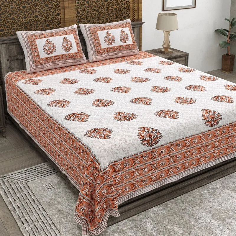 Vineel Cotton Bedsheet (Rust,Brown,White) - 240 TC media 1