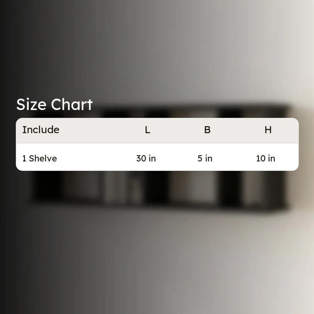 Black wall shelf shown against a blurred background.