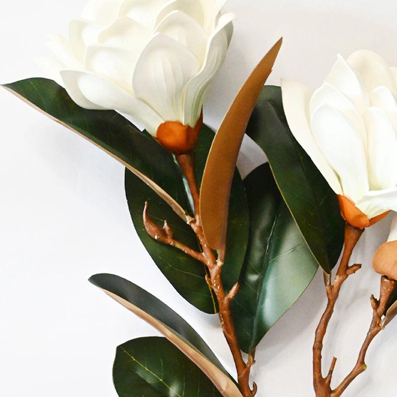 Artificial Realistic Magnolia Flower Stick - White media 4