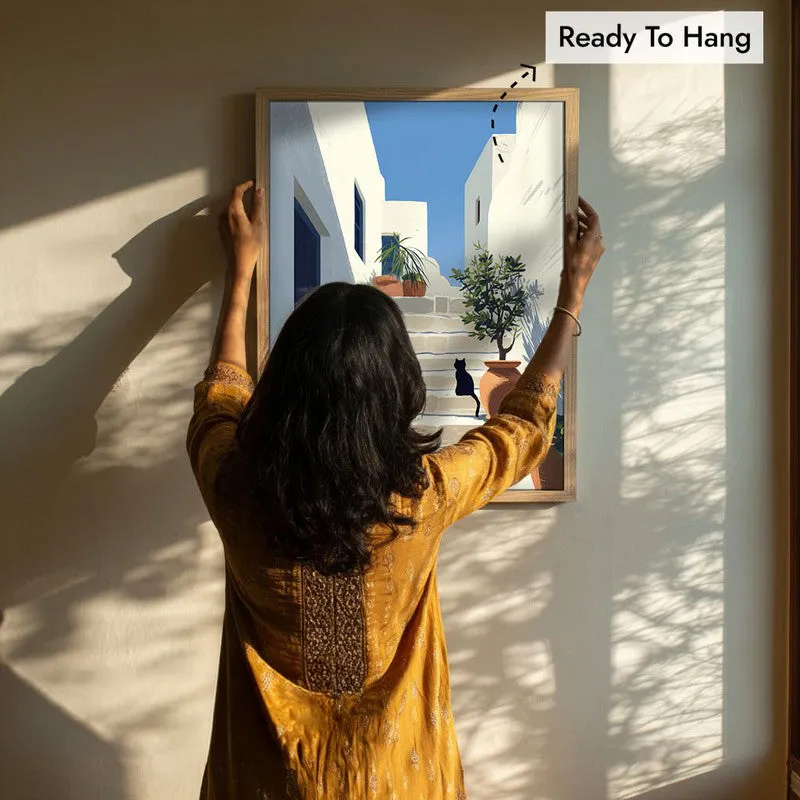 Sunlit Steps Canvas Wall Painting - Brown Frame media 8