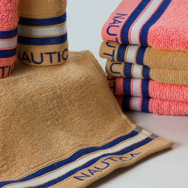 Nautica Dove Down Cotton Hand & Face Towel (Coral & Beige) - Set Of Eight media 3