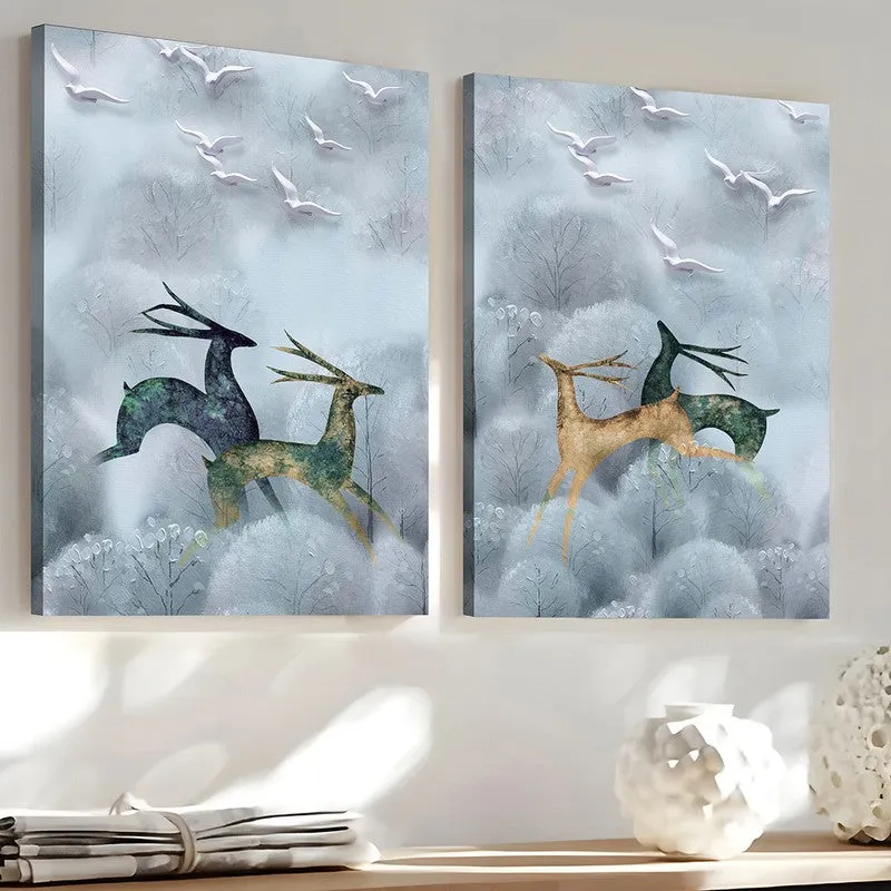 Deers On Cloud Wall Art - Set Of Two media 3