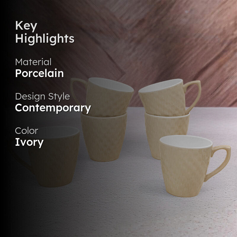 Arviya Porcelain Tea Cup (180 mL Each)/Ivory)- Set of Six media 2
