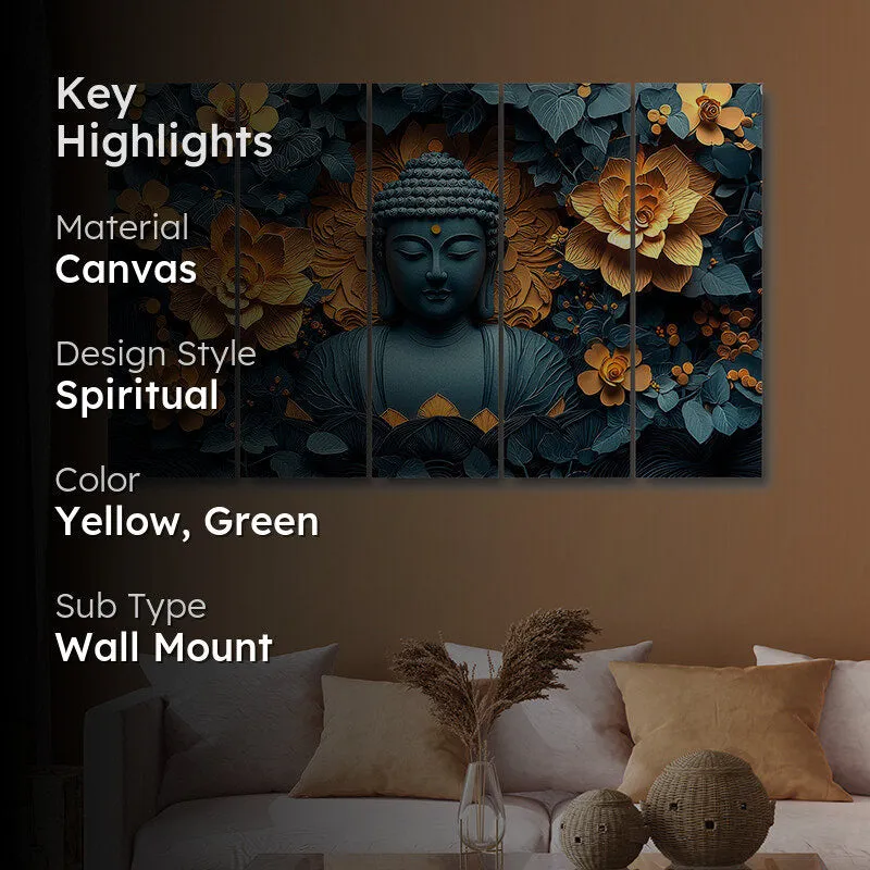 Obsidian Buddha Canvas Wall Art - Set Of Five media 2