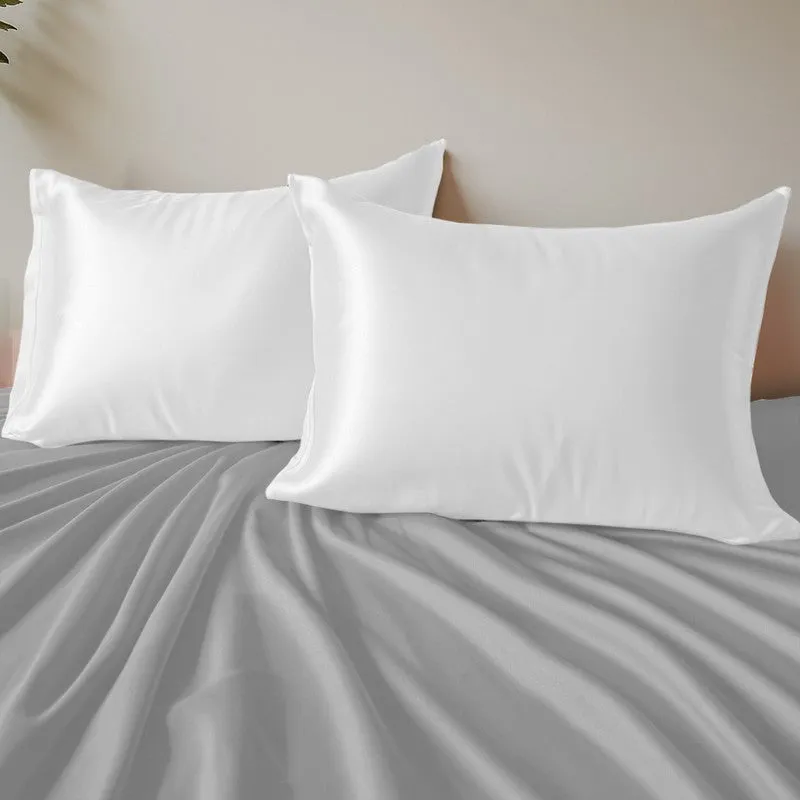 SilkenAura Satin Pillow Cover with a Scrunchy (Pearl) - Set Of Two media 1