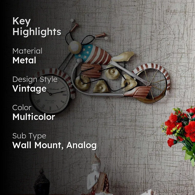 Decorative Bike Showpiece Accent Metal Wall Clock media 2