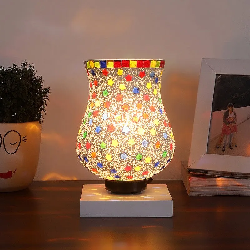 Lumon Mosaic Glass Table Lamp With Wooden Base - Multicolor media 3