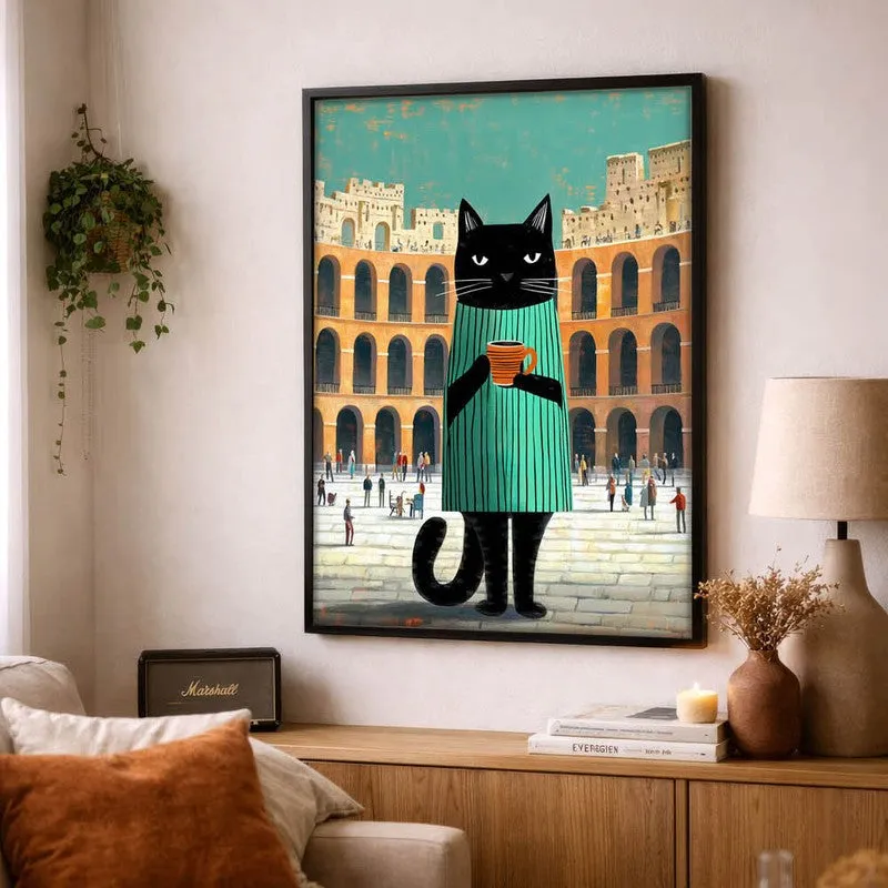 Prowling Black Cat Wall Painting With Frame media 4