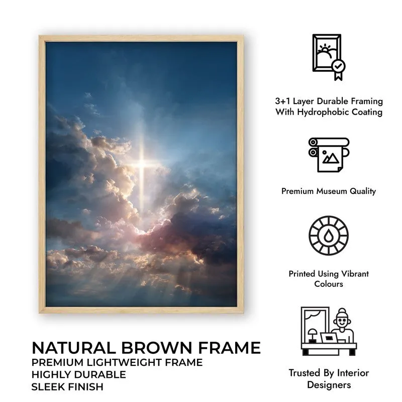 Peaceful Sky Archival Paper Wall Painting With Brown Frame media 7