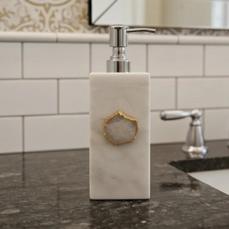Kade Handcrafted Agate & Marble Soap Dispenser - White media 1