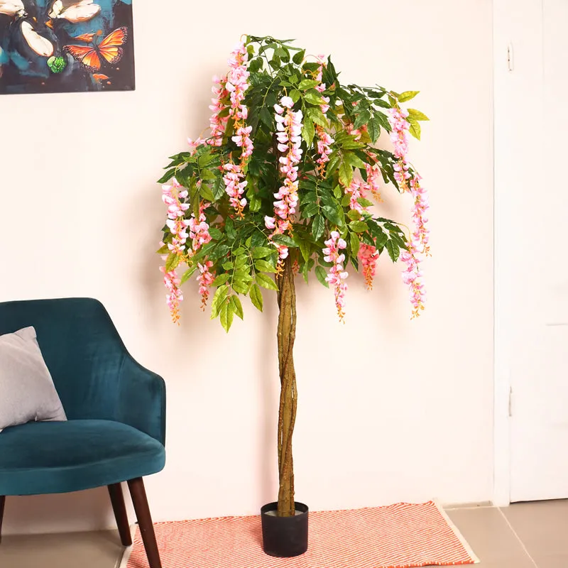 Verdiq Artificial Flowering Plant With Black Plastic Pot (Pink) - 6 Feet media 3