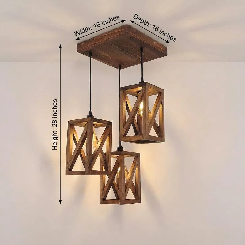 HexaCage Illume Wooden Ceiling Lamp - Brown media 9