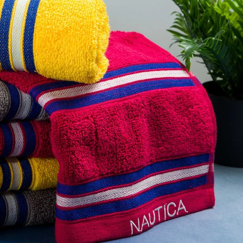 Nautica Dove Dual Down Cotton Hand Towel (Yellow,Red & Grey) - Set Of Six media 4