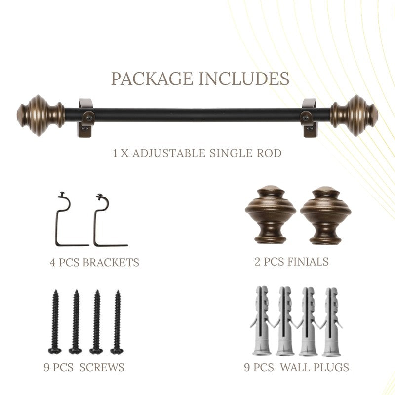 Royale Beam Extendable 1" Single Curtain Rods With Round Finial & Brackets media 6