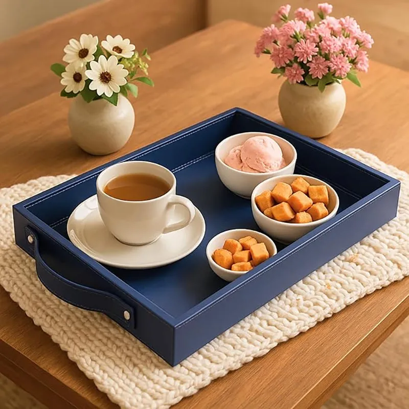 Estora Faux Leather Serving Tray - Blue media 1