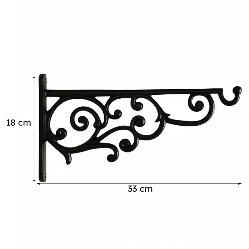 Black wall bracket shown with dimension arrows indicating its length and height.