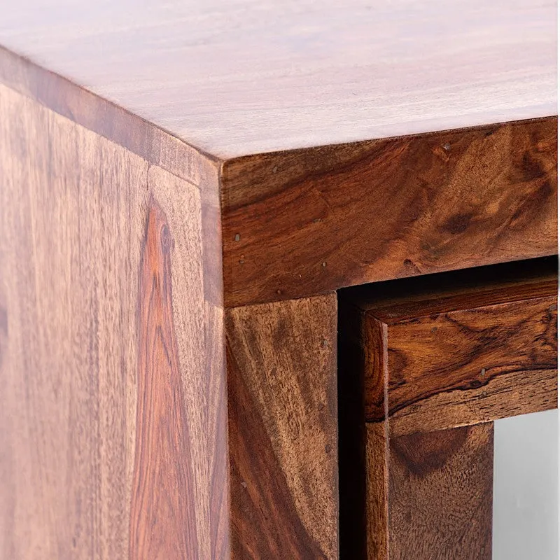Davenox Sheesham Wooden Center Table with Stools (Brown) - Three Piece Set media 7