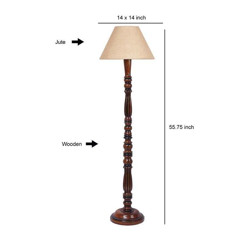 Tira Vintage Wooden Floor Lamp With Jute Shade - Beige media 5
