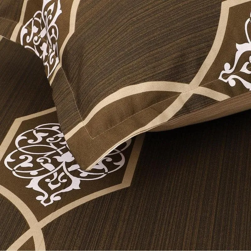 Swayam Brown Indo-European Printed Cotton Bedsheet  - 210 TC media 1