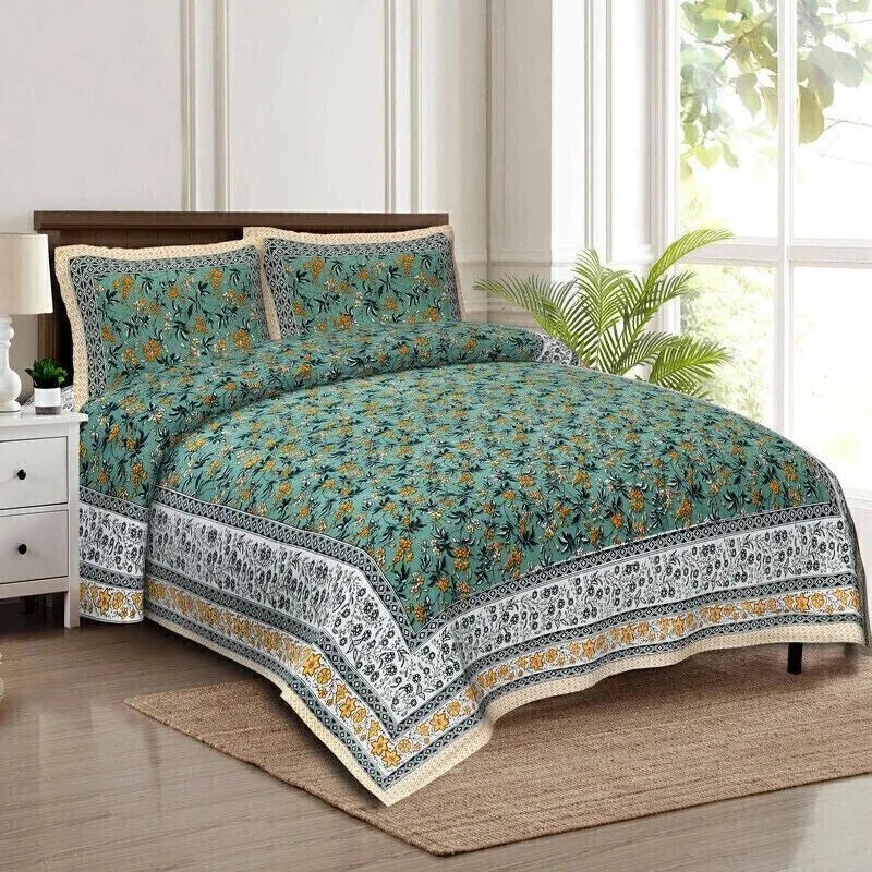 Florava Cotton Bedsheet (Green,White) - 240 TC media 3