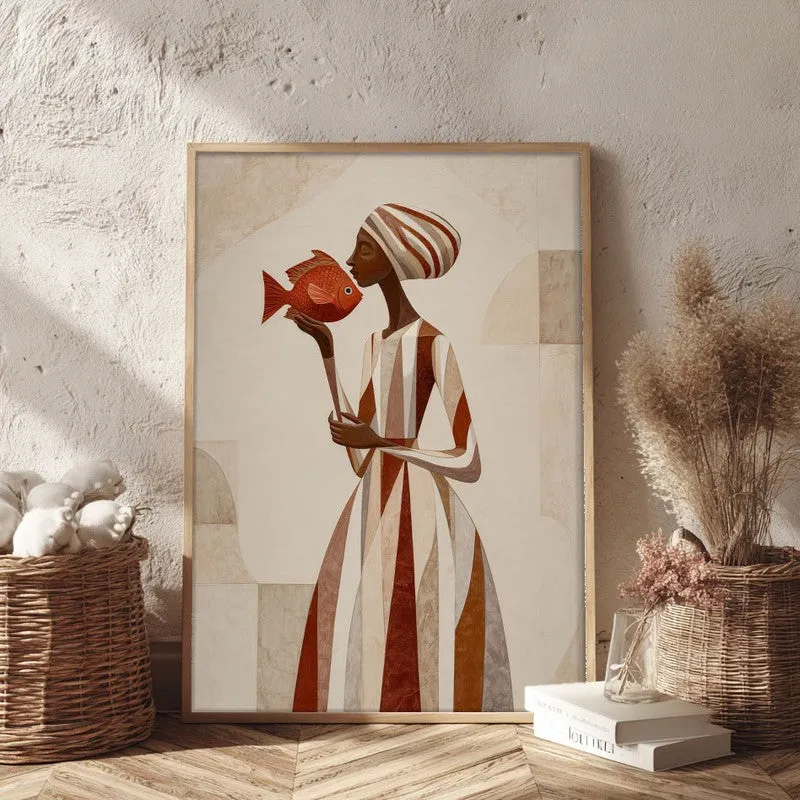Sahira Traditional Woman Portrait Canvas Wall Painting With Brown Frame media 3