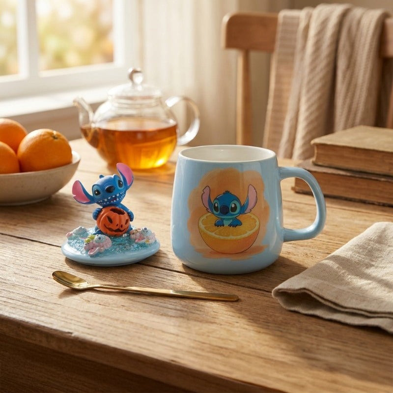 CitrusPop Stitch Ceramic Coffee Mug With Lid (350 mL) - 350 mL