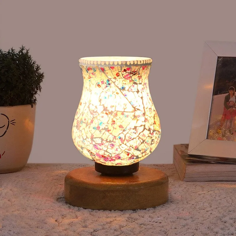 Flareva Mosaic Glass Table Lamp With Wooden Base - Multicolor media 3