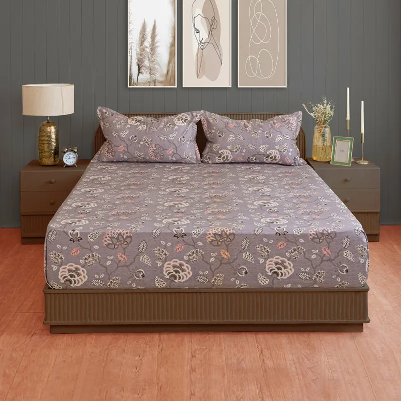 Swayam Light Brown Floral Cotton Bedsheet - 180 TC media 1
