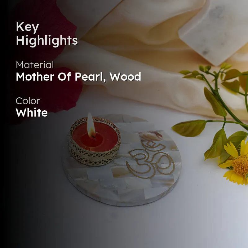 Om Mother Of Pearl Tealight Candle Holder With Marble Base media 2