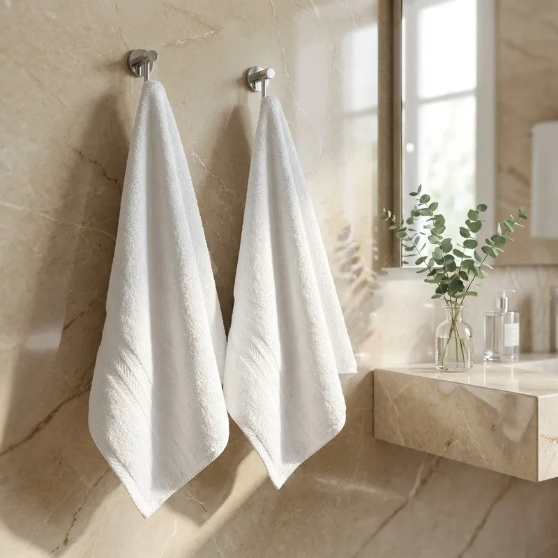 PlushAura Cotton Hand Towel (White) - Set Of Two media 1