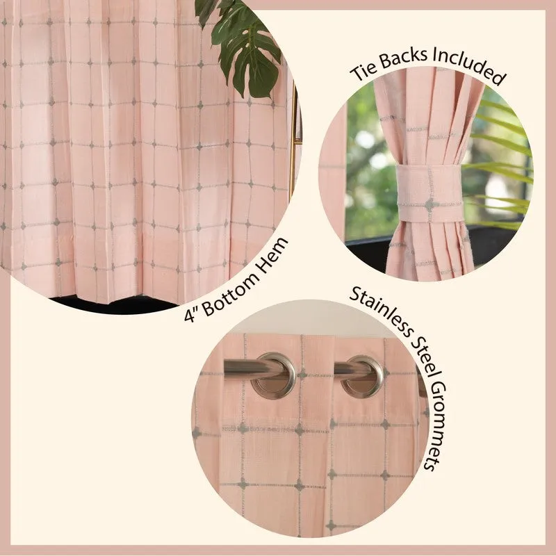 Pixel Checks Cotton Curtain - Light pink media 7