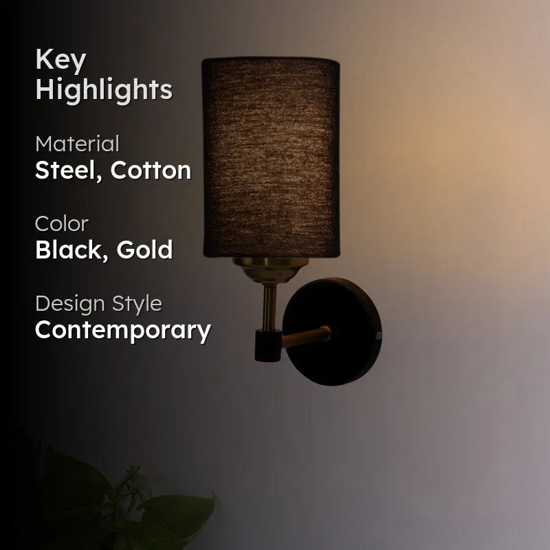 Sienna Sleek Steel & Cotton Wall Lamp - Black media 2