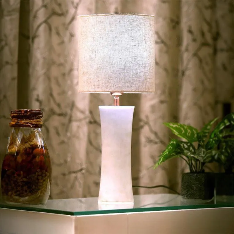 Concave Hand Crafted Marble Fabric Table Lamp - Beige,White media 3