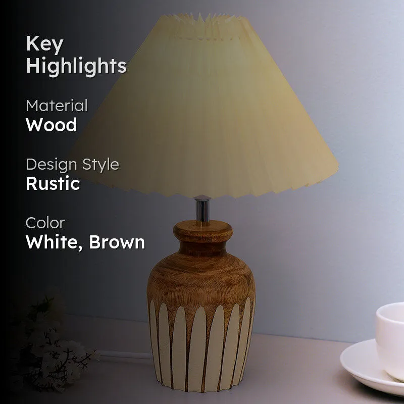 French Pleat Urn Wooden Table Lamp - White,Brown media 2