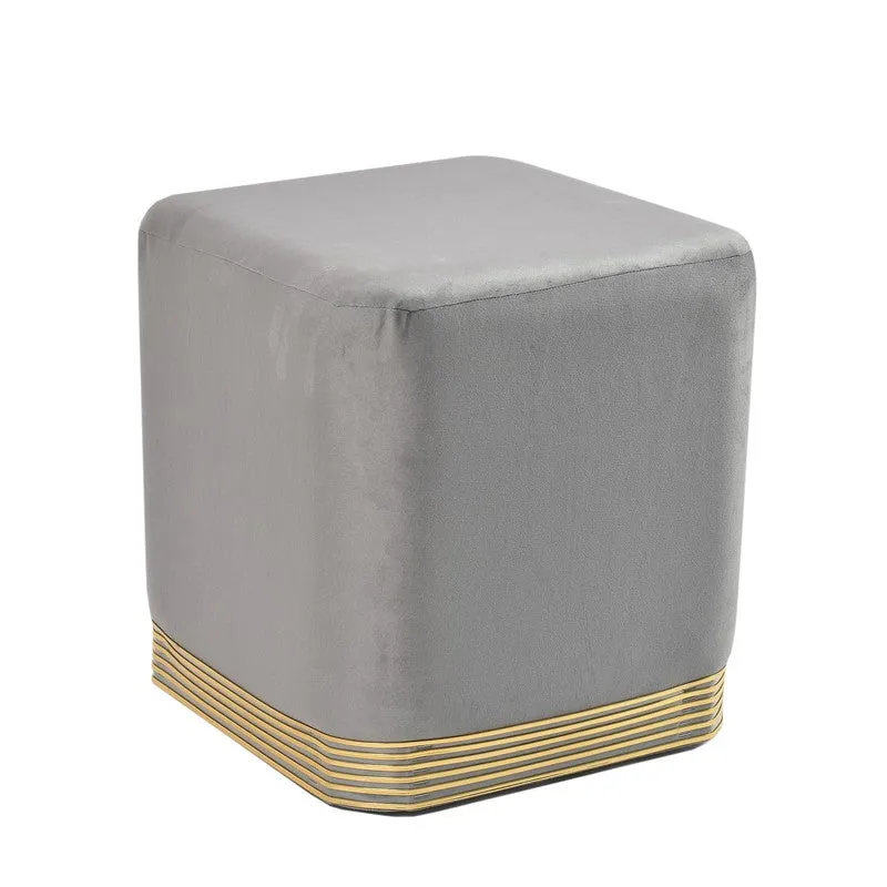 Aureum Solid Velvet Pouffe - Grey media 3