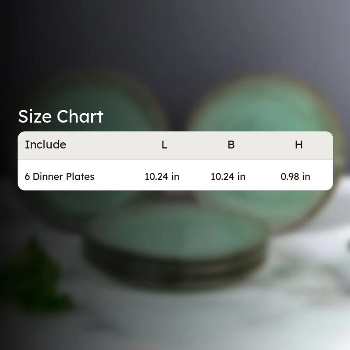 Green dinner plates softly displayed in a blurred product background