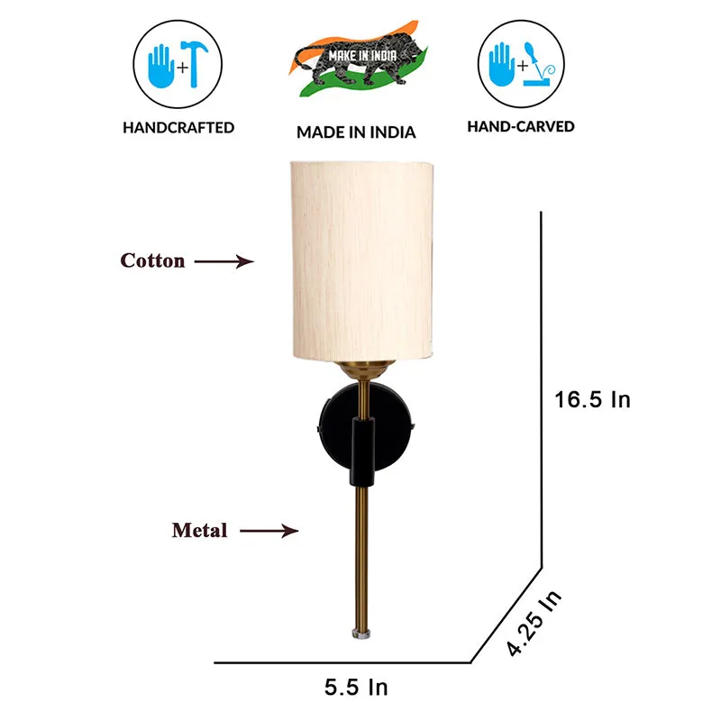 Beryll Cylindrical Steel & Cotton Wall Lamp - Ivory media 6