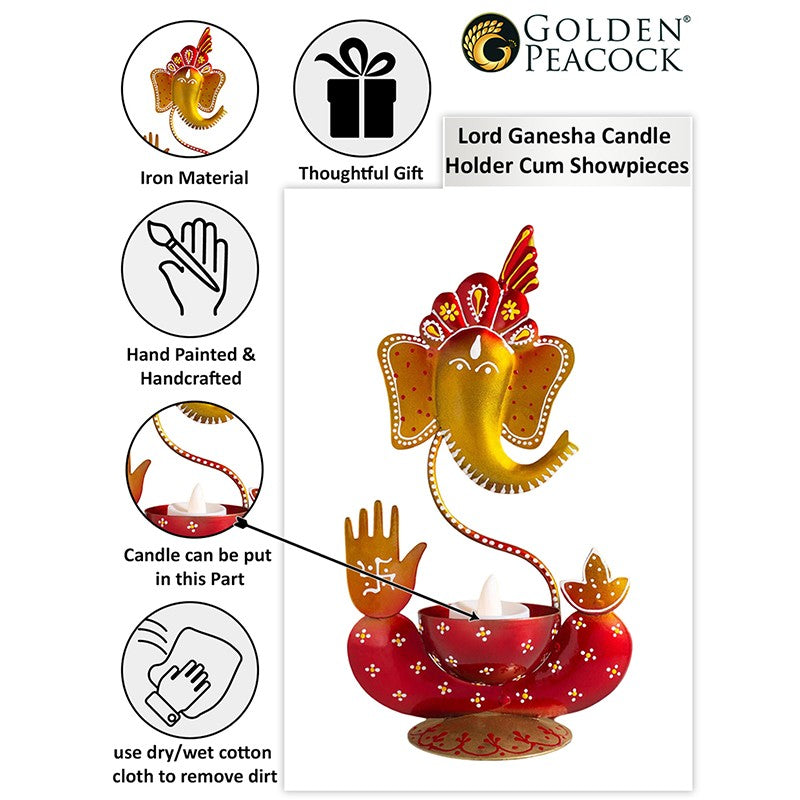 Vigneshwara Handpainted Tea Light Candle Holder - Red media 3