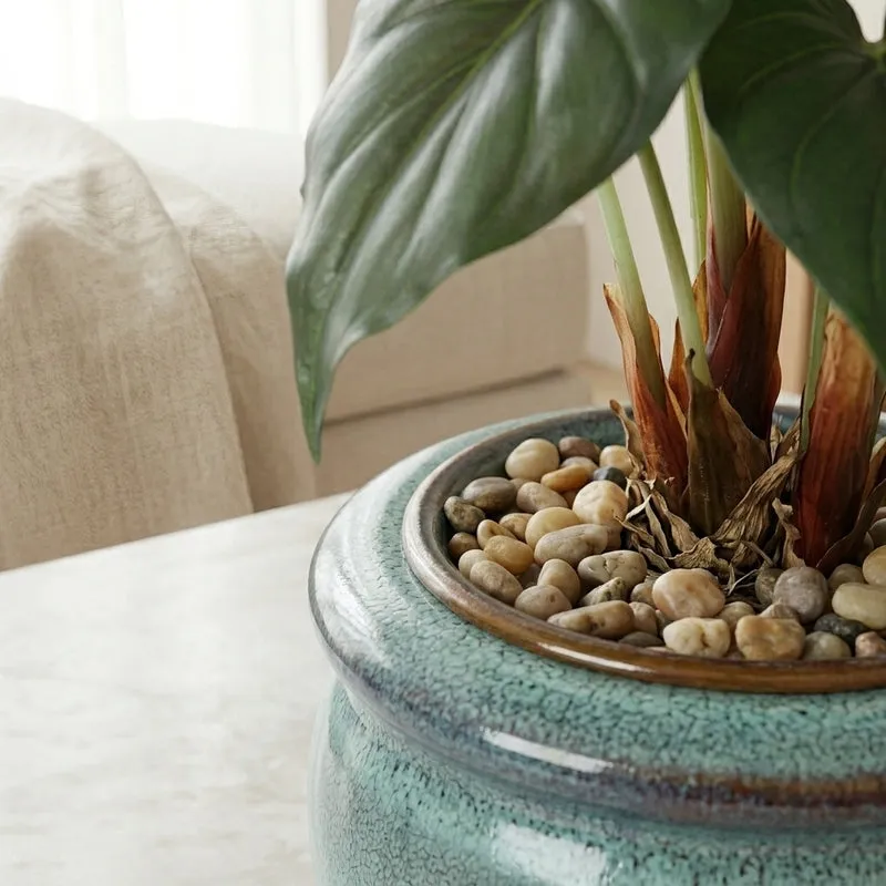 Faux Alocasia Bonsai In Ceramic Pot (59 cms) - Turquoise media 3